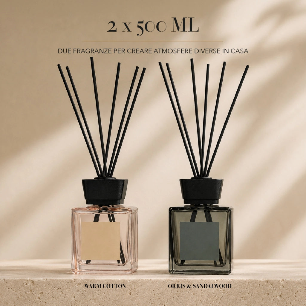 Set 2 Pezzi Diffusori Ambiente con Bastoncini Profumatori Casa 2 Fragranze 200 ml o 500 ml  500 ml