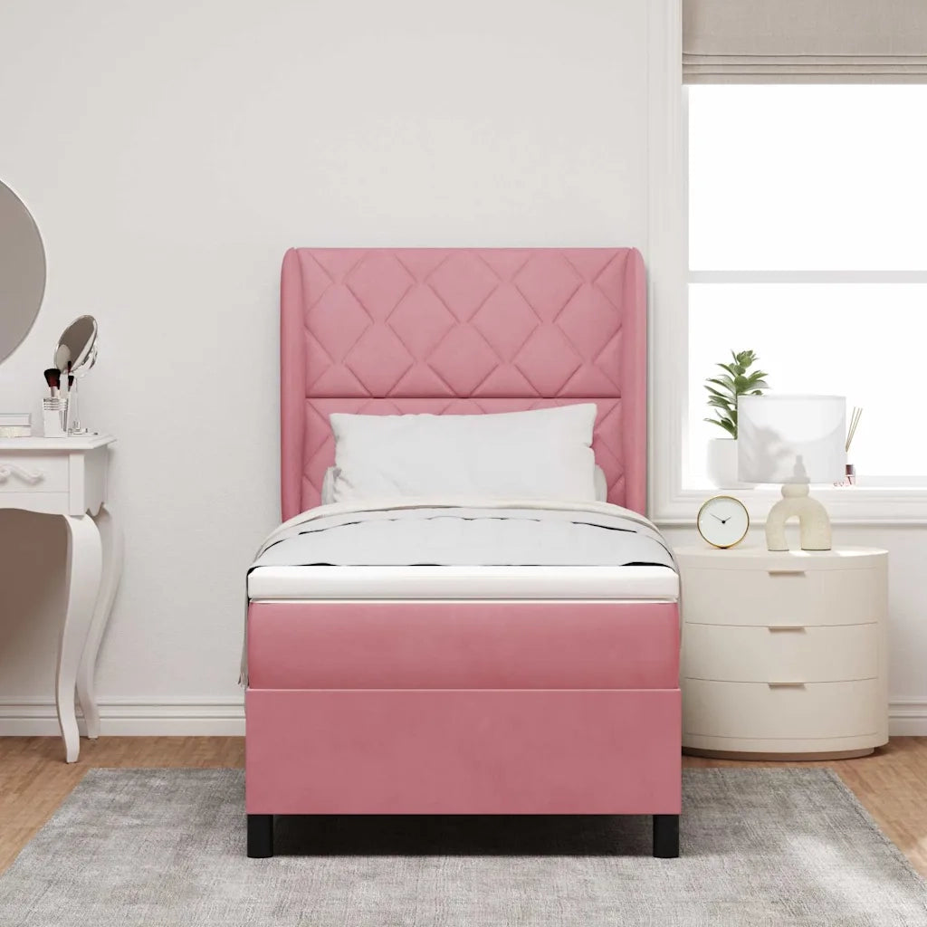 Letto a molle con materasso Rosa 200 x 100 cm Velluto 3340975
