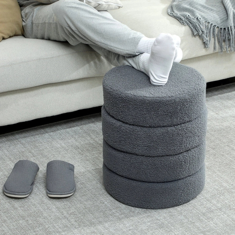 Pouf rotondo in Teddy Fleece, Ø40x45 cm, grigio scuro, portata 120 kg
