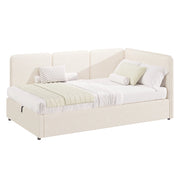 Letto singolo 90x200 cm con contenitore idraulico, imbottito in boucl¨¦ beige