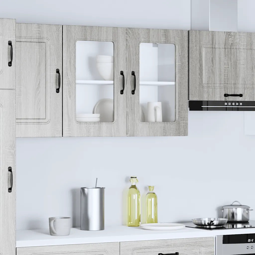 Pensile da Cucina con Porta in Vetro Kalmar Grigio Sonoma