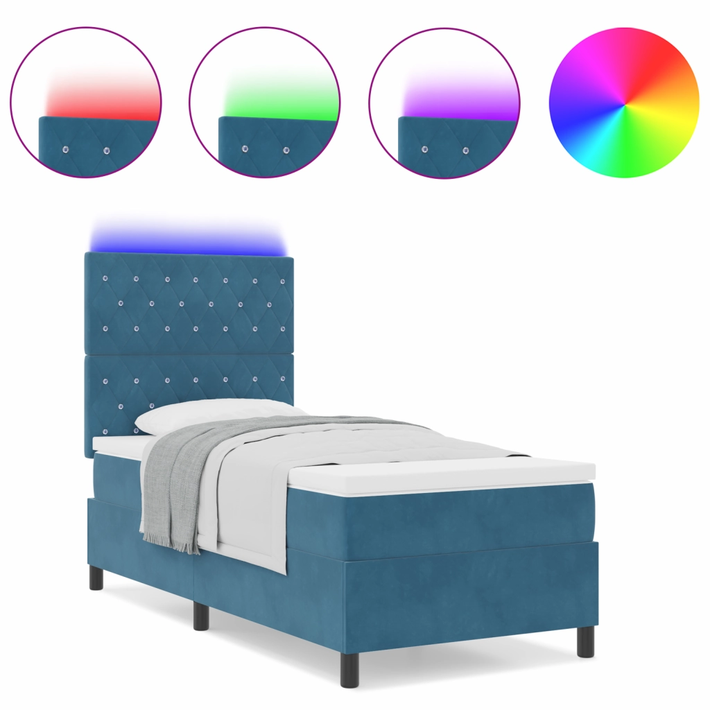 Letto a Barriera con Materasso & LED Blu Scuro 90x190 cm Velluto