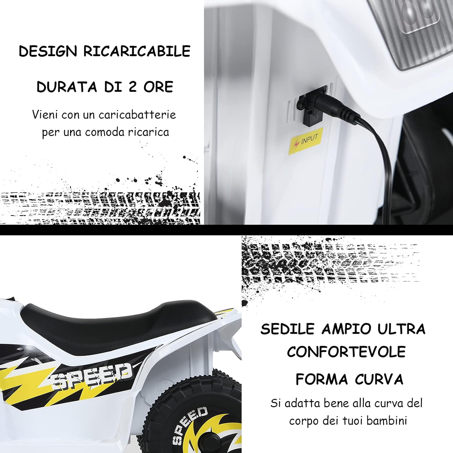 6V Quad Elettrico per Bambini con Batteria, Mini Quad con Funzione Avanti/Indietro, Velocità Massima 4,6 km/h (Bianco)