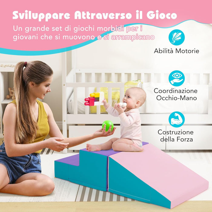 Set di 2 Blocchi per Gattonare e Arrampicare per Neonati e Bambini, Set di Blocchi di Schiuma Morbida per Gioco Attivo Interno, Set di Gioco Morbido per Sviluppo dei Bambini (Viola e rosa)
