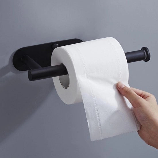 Houder per rotolo di cucina senza fori, rotolo di carta retrattile per parete in acciaio inossidabile, houder per rotolo di cucina nero per sala da pranzo, lavanderia, bagno, 22,8-38,3 cm