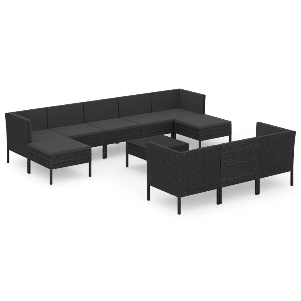 Set Divani da Giardino 11 pz con Cuscini in Polyrattan Nero cod mxl 38493