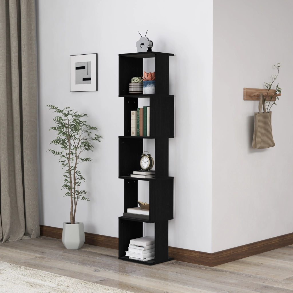 Libreria a 5 Livelli Design Moderno ¨C Xylo ¨C Scaffale Ripiani Legno Nero per Soggiorno Ufficio