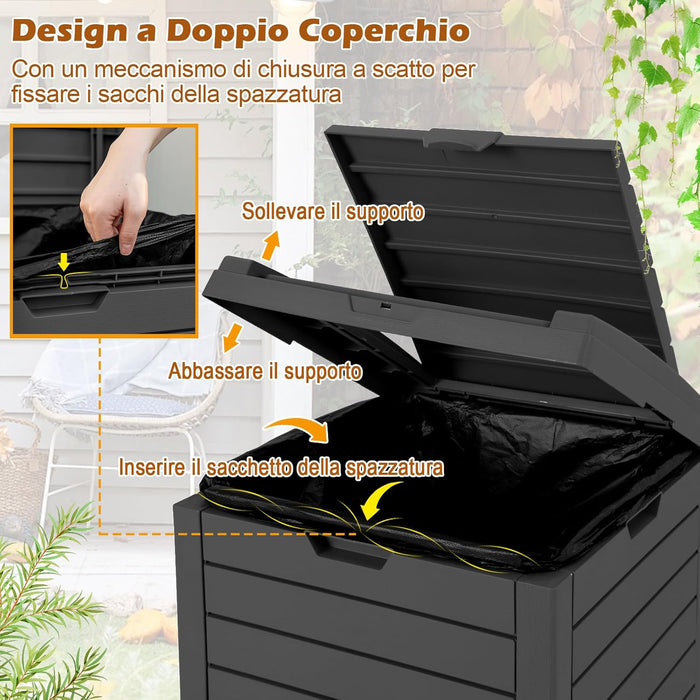 Pattumiera per Rifiuti Esterno e Interno 117,5 L, Contenitore per Raccolta Differenziata Impermeabile con Coperchio a Doppia Chiusura e Vassoio Estraibile per Liquidi (Nero)