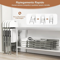 Set di 4 Sedie Pieghevoli con Struttura in Metallo, Sedie da Pranzo Salvaspazio con Antiscivoli, Sedie da Campeggio per Interno ed Esterno, 58 cm x 45 cm x 84 cm (Bianco)