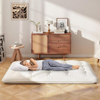 Materasso Futon Pieghevole, Materasso Portatile con Sacca da Trasporto per Camping, Materasso da Terra con Copertura Lavabile (200 x 140 cm, Beige)