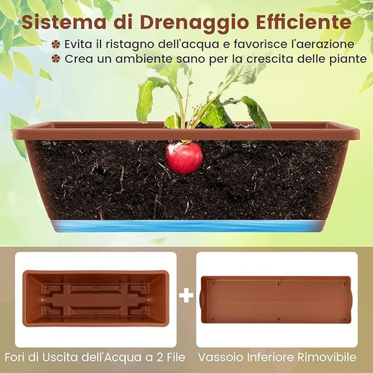 Letto da Giardino a 5 Livelli con 5 Contenitori per Piante, Drenaggio dell'Acqua e Ruote, Fioriere Rialzate in Metallo e PP per Verdure, Fiori ed Erbe, da Patio, Terrazzo e Balcone