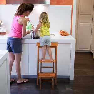 Scaletta Pieghevole, 3 in 1 Scaletta e Sgabello in Legno di Gomma Multifunzione, 3 Gradini, Reversibili Impugnatura, Capacità di Carico 310 kg, Ideale per Studio, Soggiorno (Caffè)