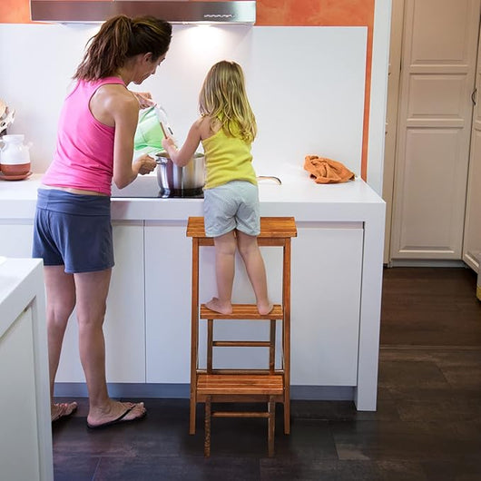 Scaletta Pieghevole, 3 in 1 Scaletta e Sgabello in Legno di Gomma Multifunzione, 3 Gradini, Reversibili Impugnatura, Capacità di Carico 310 kg, Ideale per Studio, Soggiorno (Caffè)