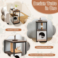 Cuccia per Gatti, Casetta per Gatti con Giocattolo a Palla Pensile e Dispositivo Anti-Ribaltamento, Tavolino Moderno e Multisuo con Case per Gatti, 60 x 36 x 66 cm(Marrone)