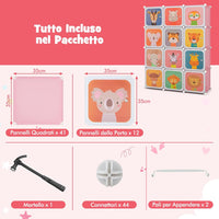 Guardaroba Portatile per Bambini, Armadio Portatile con 12 Cubi, Organizzatore Modulari per Camera dei Bambini Soggiorno, 109 x 35 x 145 cm (Rosa)