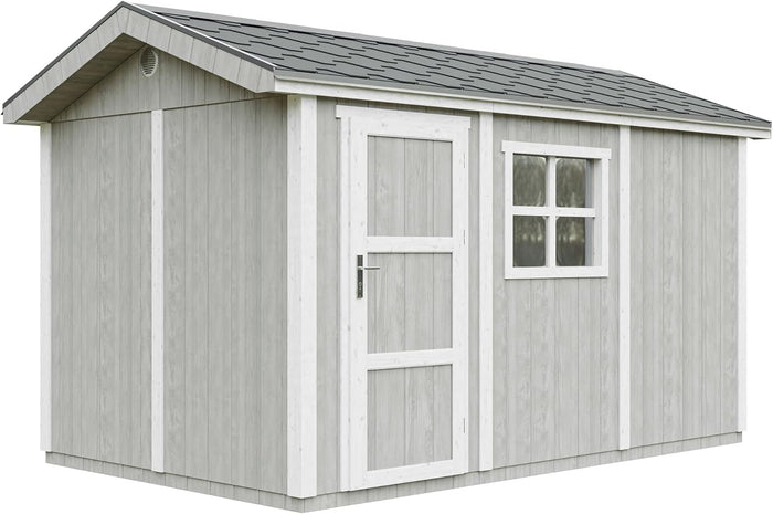 Casetta da giardino di qualit? premium 8,68 m² - H252x250x412 cm - Timbela M914-TUNDRA GREY