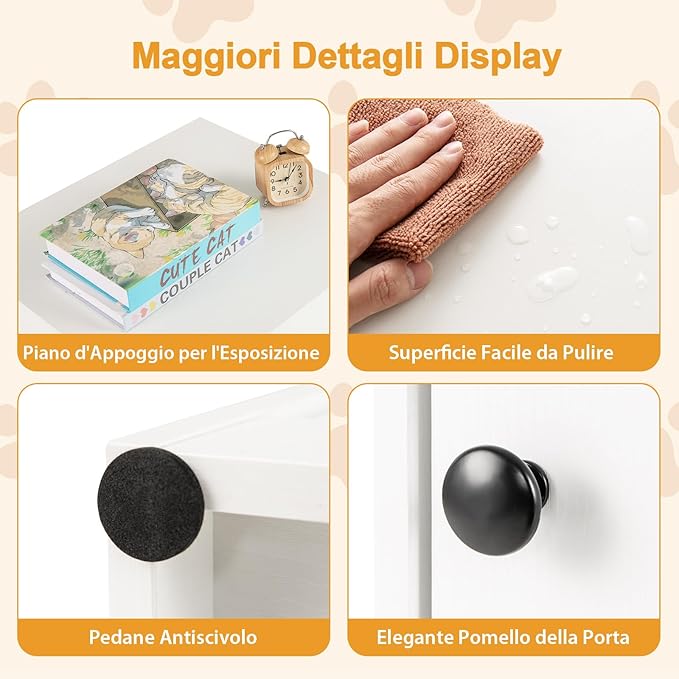 Lettiera per Gatti 51 x 47 x 57 cm, Toilette Nascosta per Gatti con Anta, Armadietto per Soggiorno e Camera da Letto, Bianco