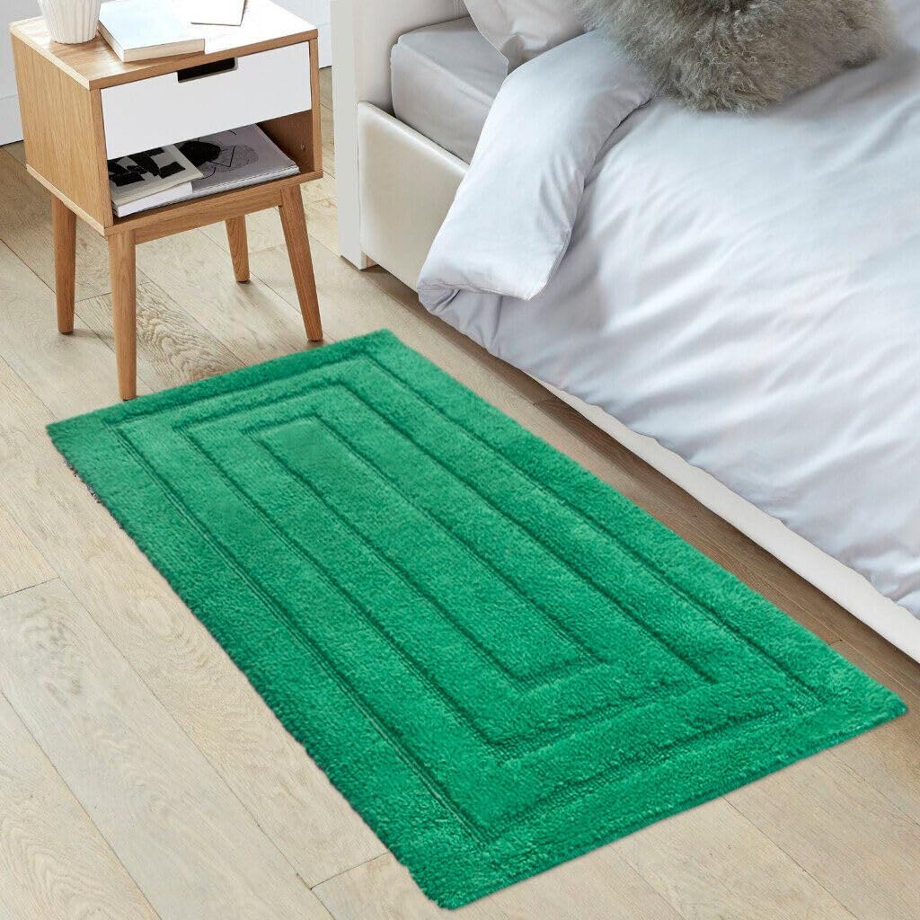 Tappeto Bagno 50x110 cm Puro Cotone Elegante Lussuoso Morbido Scendiletto Antiscivolo Verde