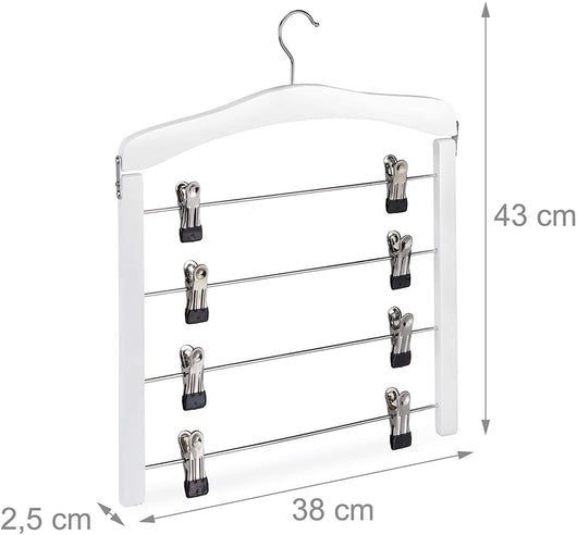 Set di 3 grucce multiple in legno per abiti pantaloni salvaspazio clip a gancio 360 bianco 13_0000734