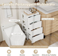 Carrello di Stoccaggio con Ruote, Cassettiera Verticale con Cassetti, Armadietto Contenitore di Stoccaggio, Organizzatore di Plastica per Casa Ufficio (4 cassetti)