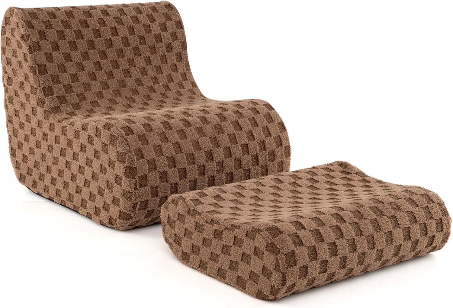 Sedia a Sacco con Pouf, Divano in Spugna ad Alta Elasticità, Fondo Antiscivolo e Copertura in Velluto Lavabile, Comoda Poltrona Pigra per Soggiorno Camera da Letto Sala Lettura (Marrone)