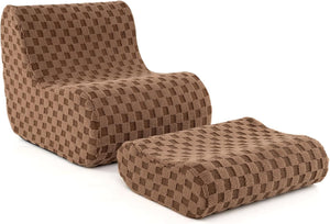 Sedia a Sacco con Pouf, Divano in Spugna ad Alta Elasticità, Fondo Antiscivolo e Copertura in Velluto Lavabile, Comoda Poltrona Pigra per Soggiorno Camera da Letto Sala Lettura (Marrone)