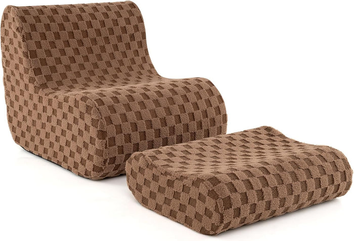 Sedia a Sacco con Pouf, Divano in Spugna ad Alta Elasticità, Fondo Antiscivolo e Copertura in Velluto Lavabile, Comoda Poltrona Pigra per Soggiorno Camera da Letto Sala Lettura (Marrone)