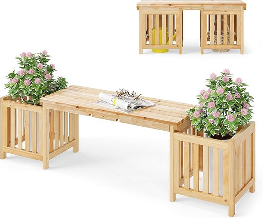 Fioriere da Giardino in Legno, Fioriere con Panchina per 2 Persone, Struttura in Legno di Abete, Ideale per Patio, Giardino e Cortile, 173 x 40 x 48 cm