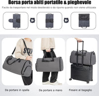 Borsone da Viaggio e Porta Abiti 2 in 1, Borsa da Viaggio con Scomparto per Scarpe e Tracolla Regolabile, Impermeabile, 50L (Grigio Scuro)