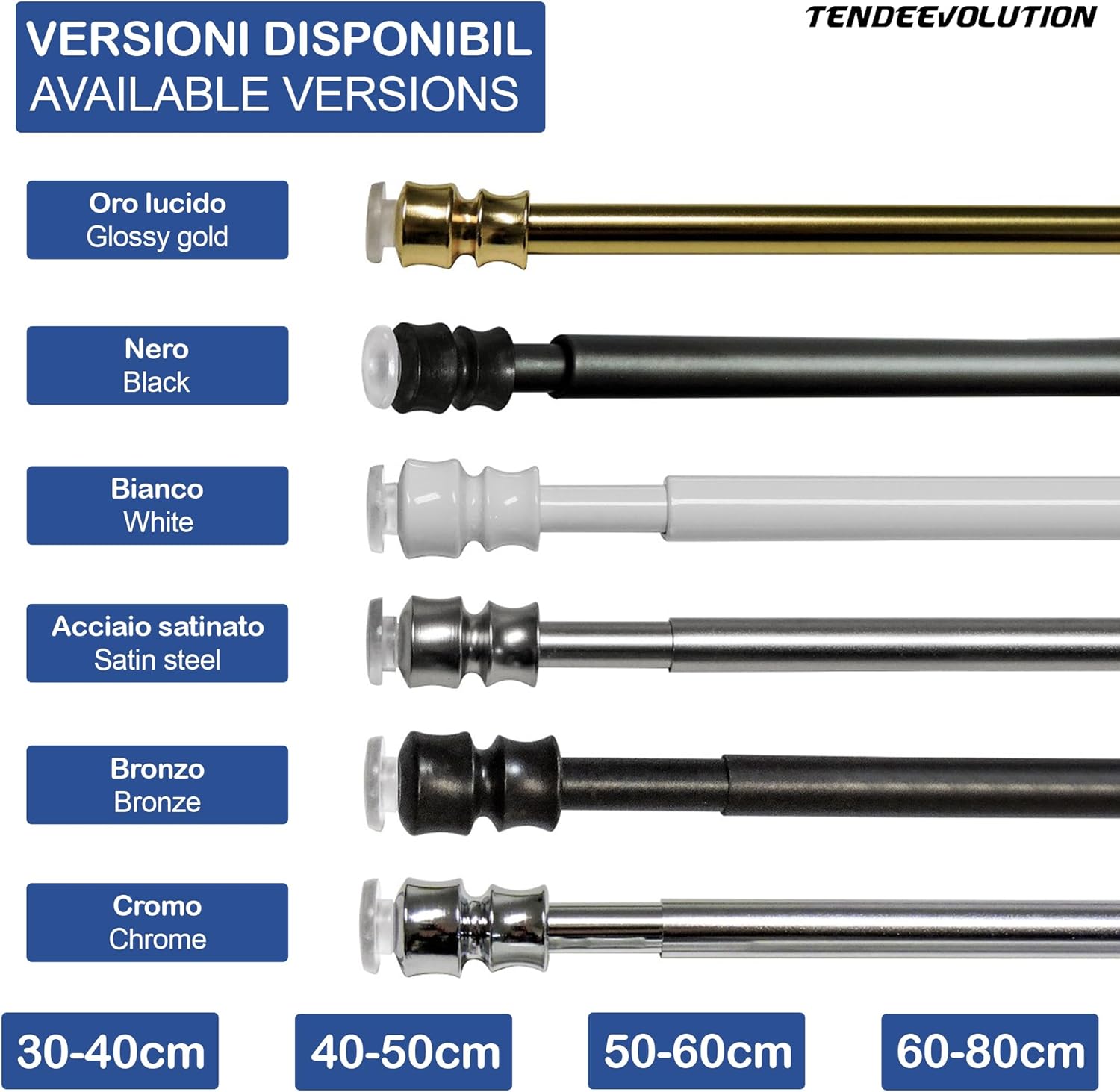 Astine a Molla in Alluminio, Coppia Bastoncini Pressione Estensibili 60-80cm - Colore Nikel Satinato
