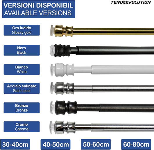 Astine a Molla in Alluminio, Coppia Bastoncini Pressione Estensibili 50-60cm - Colore Nikel Satinato
