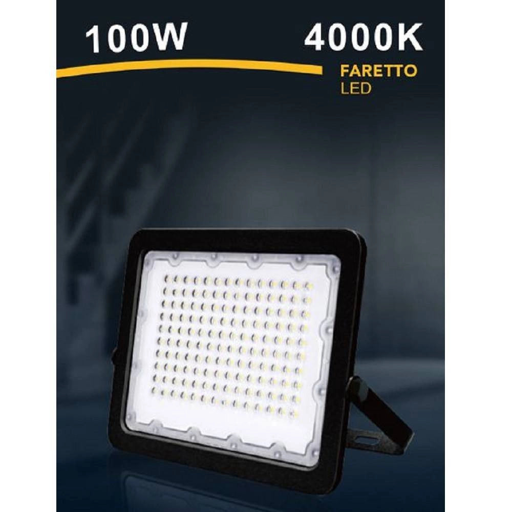 Trade Shop - Faro Led 100w Faretto Ultra Slim Esterno Nero Ip65 Luce 6500k 4000k 3000k Fs100w-n -