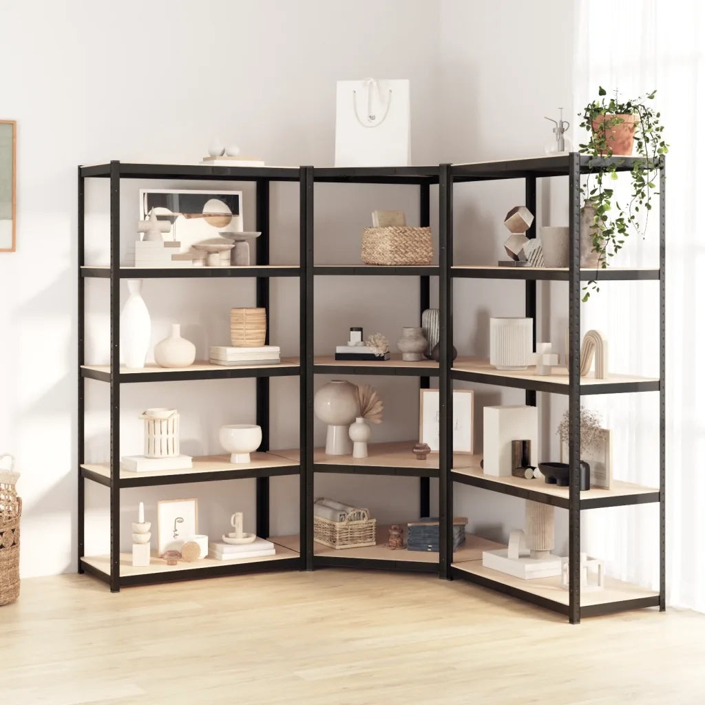 Scaffali Resistenti 5 Ripiani 3pz Grigio Acciaio e Multistrato 3154208