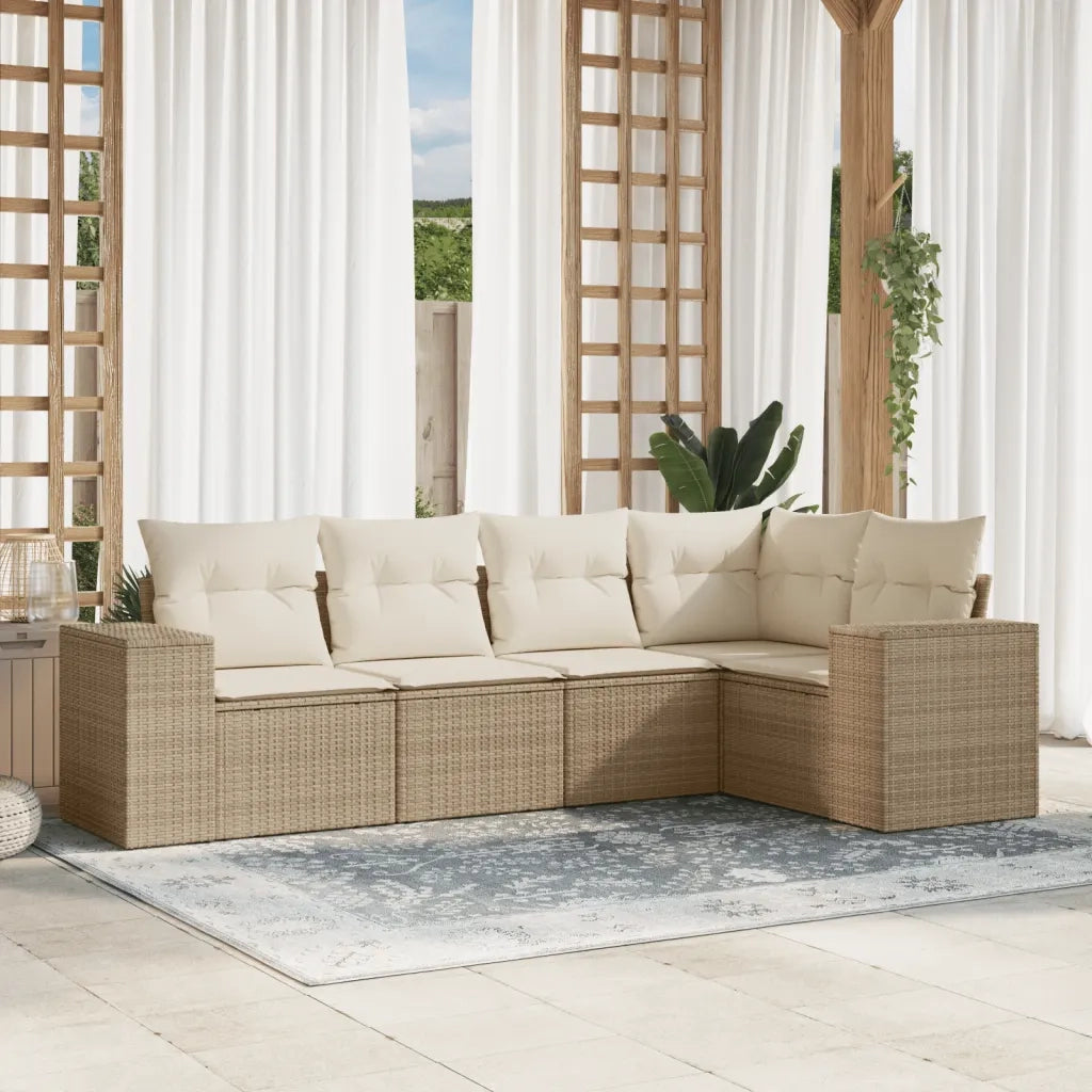 Set Divano da Giardino 5 pz con Cuscini Beige in Polyrattancod mxl 114118