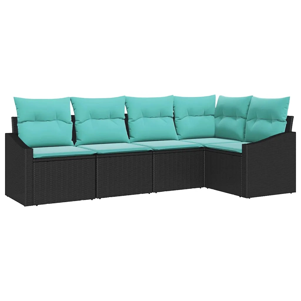 Set di divani con cuscino 5 pcs Nero polyrattan
