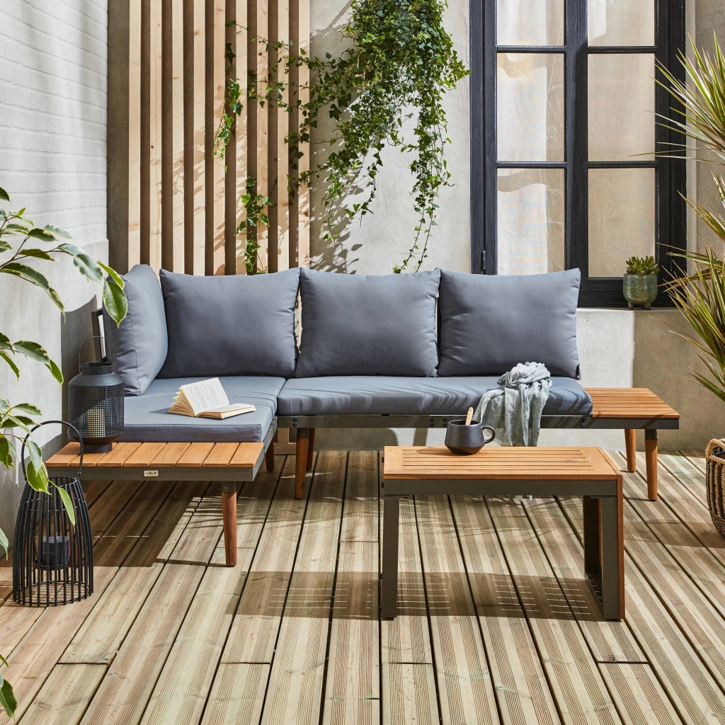 Salotto da giardino in alluminio e acacia,  4 posti, antracite