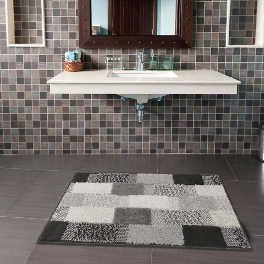 Tappeto Bagno 50x80 cm Moderno Soffice Antiscivolo Assorbente Doccia Grigio