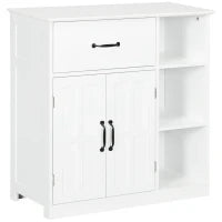 kleankin Mobile da bagno, armadio da bagno su piedi con doppia porta, cassetto, scomparti aperti, 80x34x81cm, bianco