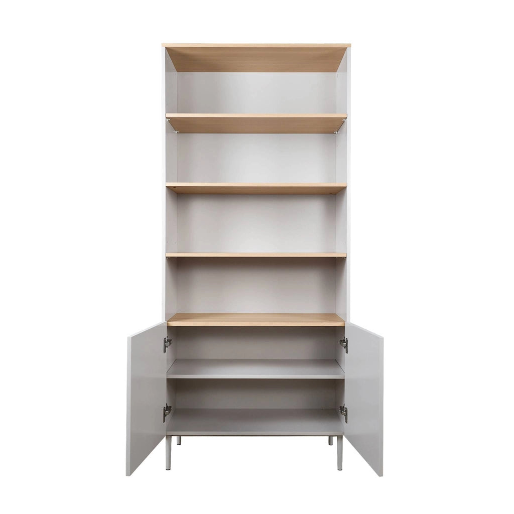 Libreria in metallo e decorazione in legno a 6 livelli, beige