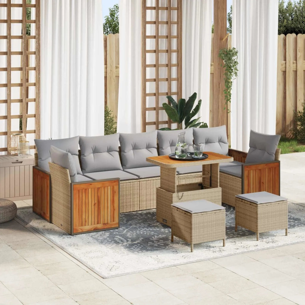 Set Divano da Giardino con cuscino 10 pcs Beige e Grigio Chiaro 3363162