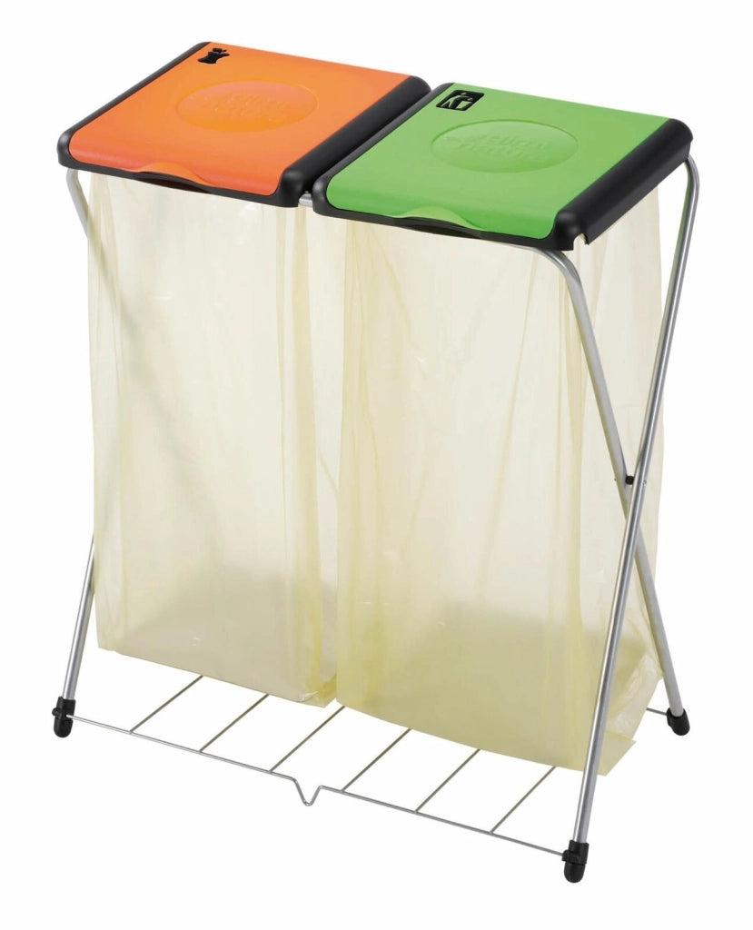 Gimi 1653020201001 Nature Plus 2 Portarifiuti Raccolta Differenziata 2 Coperchi Griglia Reggisacco 130 L Acciaio Resina colore Verde Arancione