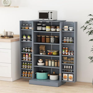 Credenza da Cucina, Mobile da Cucina Moderno con 6 Ripiani Regolabili, per Cucina, Sala da Pranzo e Soggiorno, 60 x 40 x 120 cm (Grigio)