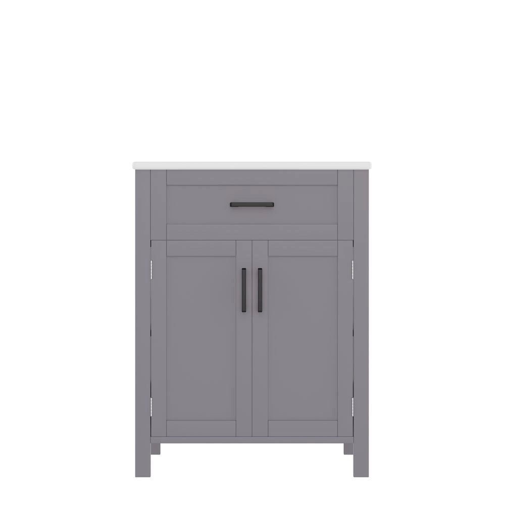 Mobile bagno con lavabo - Xylo - 60x46x84,8 cm - Grigio - Doppie ante, lavabo ceramica, ripiani regolabili