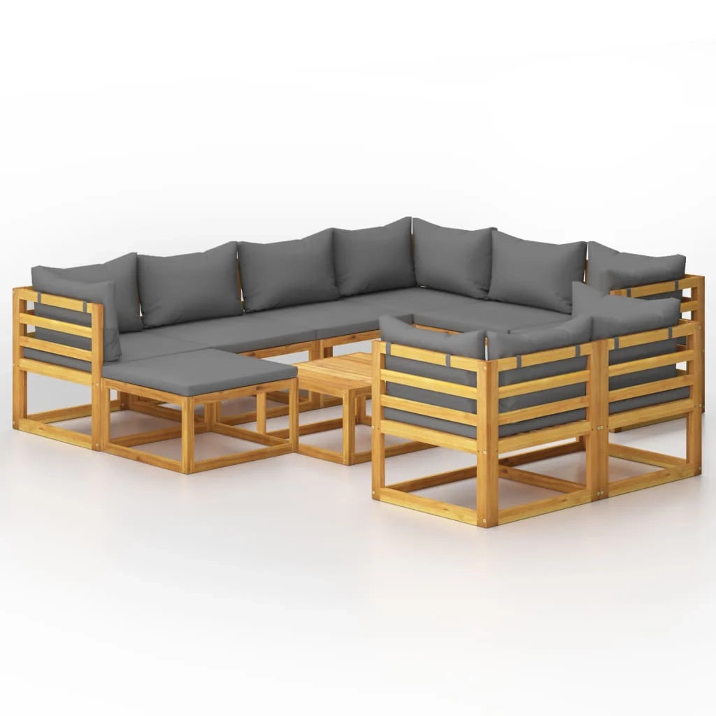 Set di mobili da giardino mobili da esterno 10 pezzi con cuscini legno massello di acacia 02_0014961