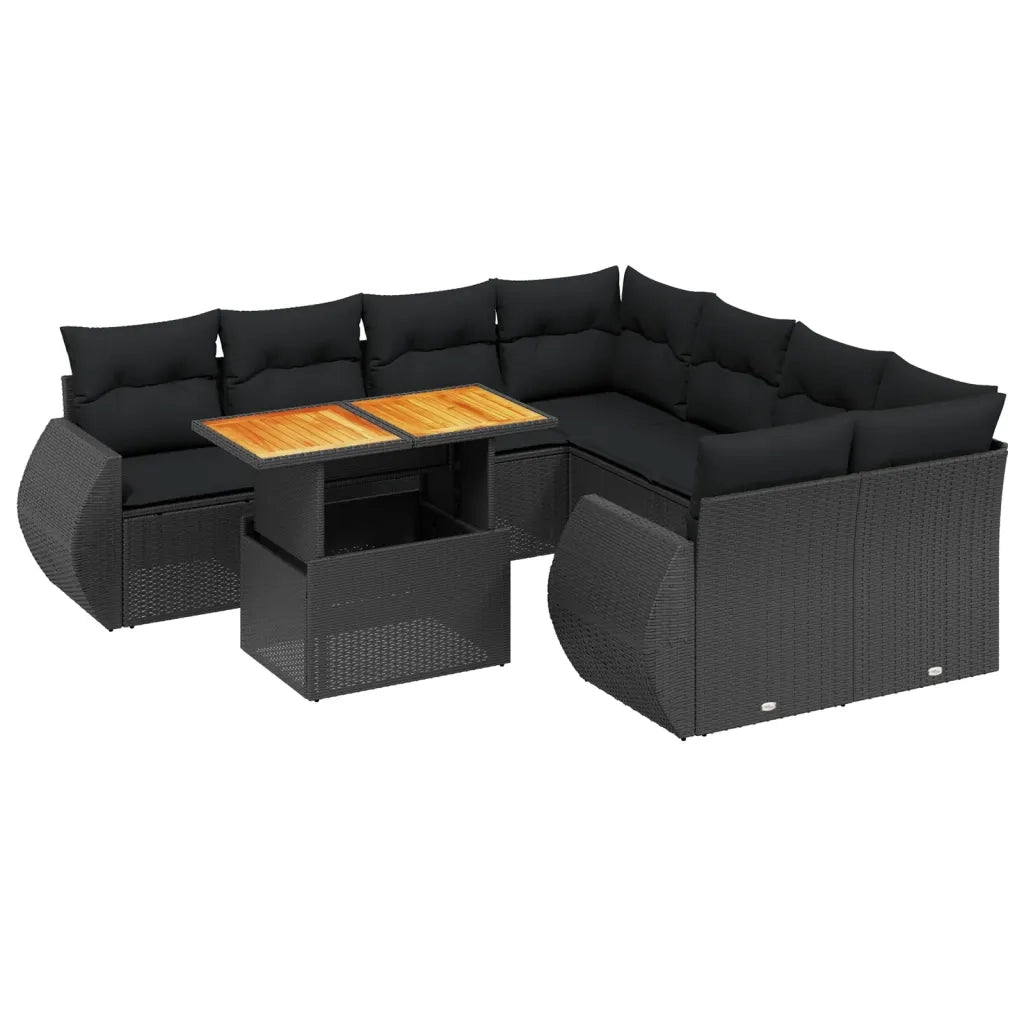 Set Divani da Giardino 9 pz con Cuscini Nero in Polyrattancod mxl 112712
