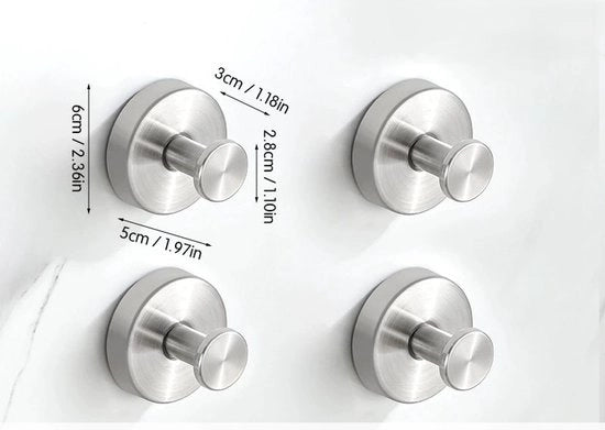 Zuignaphaken per 4 per doccia, zuignaphake in acciaio inossidabile impermeabili senza forare per il sostegno di un massimo di 10 lbs, attaccature per doccia per doccia interna per bagno, installazione su porte in vetro - Laccato argento.