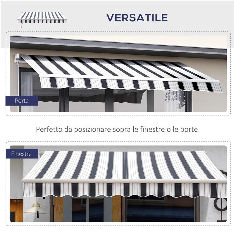 TENDA DA SOLE AVVOLGIBILE A PARETE MANUALE 2.5 X 2 MT RIGHE BLU E BIANCHE