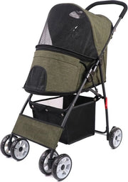 Carriolo per Animali - Buggy per Cani - Inclinabile - Con Cestino per Spesa - Incl. Finestra a Reticolato/Parasole - Chiusura Ermetica - Con Frizione - Con Pignone - Verde