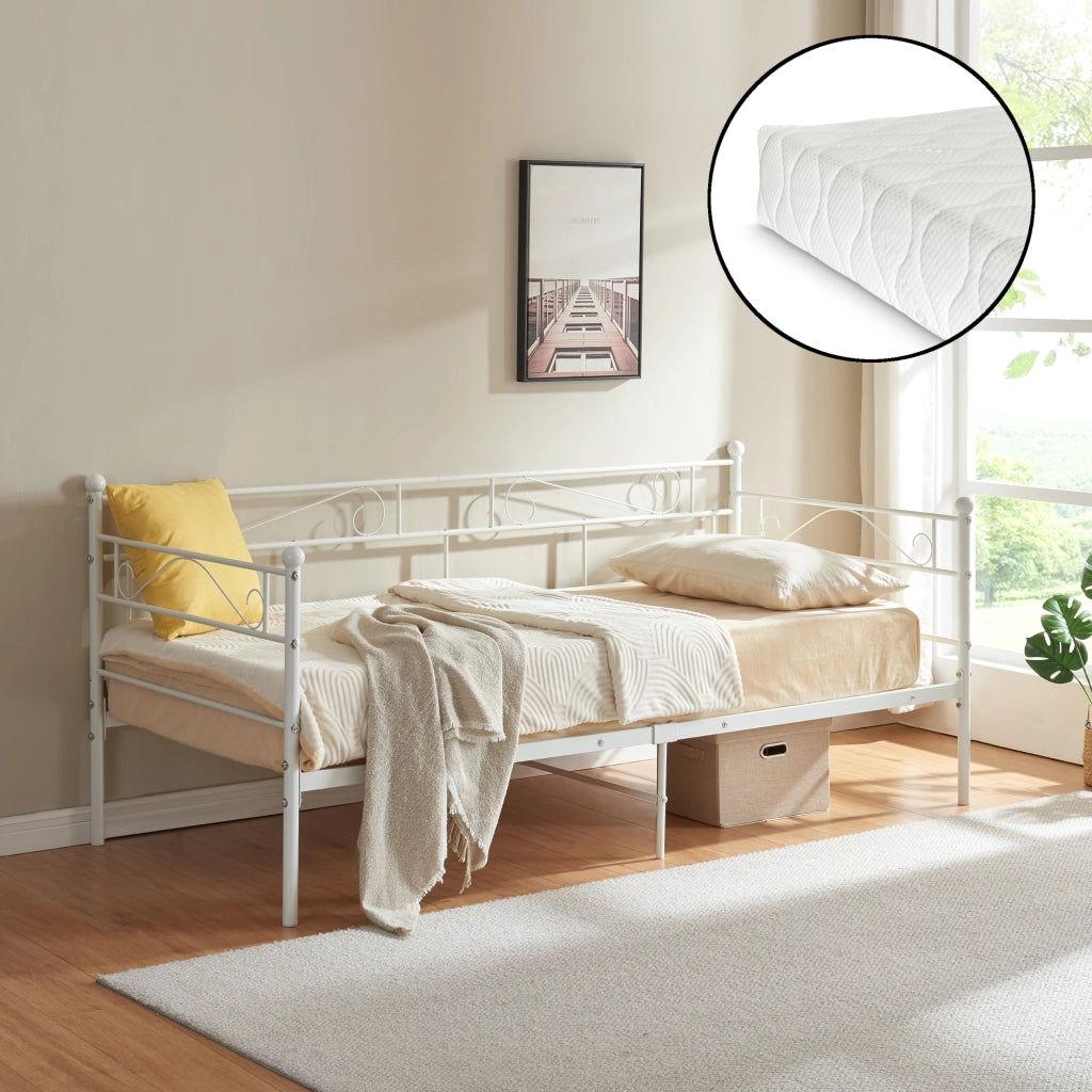 Divano Letto con Materasso 90x200 cm Sofa in Acciaio - Bianco [en.casa]
