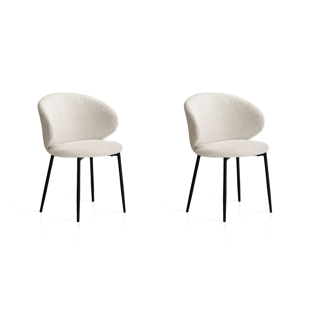 Set 2 sedie da pranzo Hispanohogar ferro e tessuto bouclé bianco 80×57×50 cm